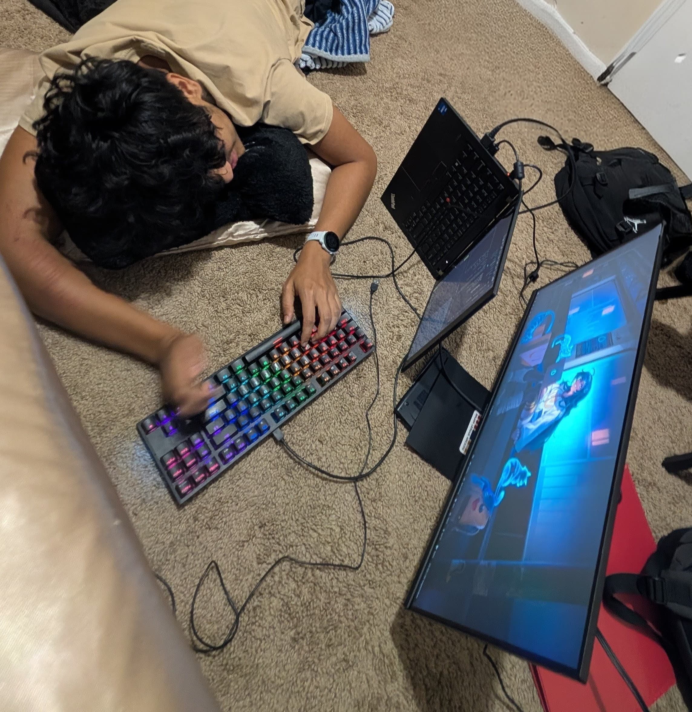 Coding workspace - coding on the floor